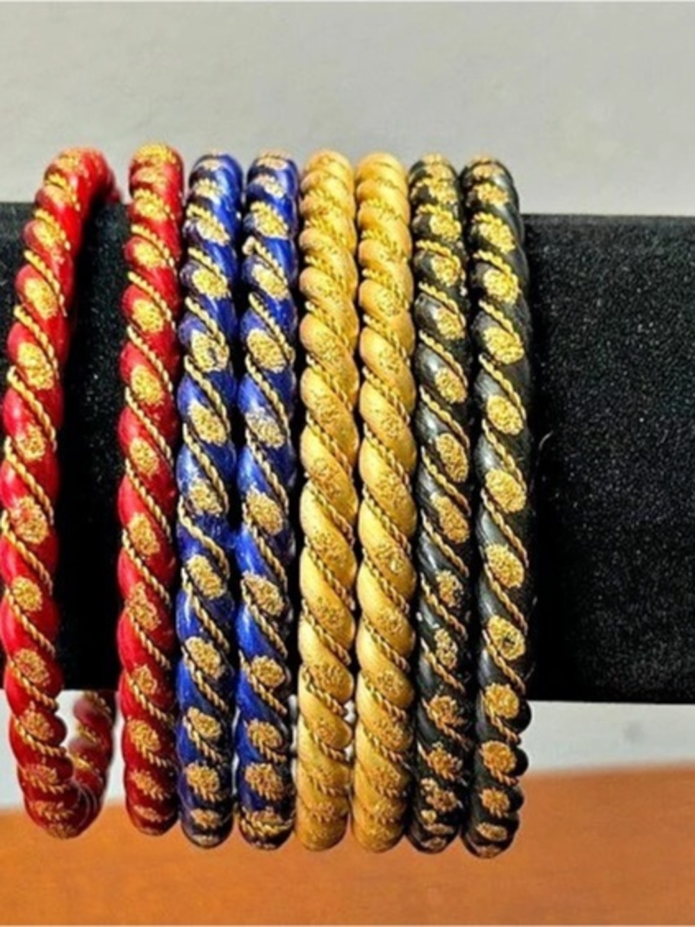Braided Cord Bracelet Set in Blue & Gold